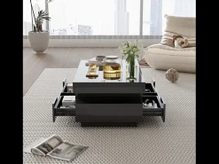 Mesa De Centro| Mesa de centro, acabamento alto brilho, com LED, 4 gavetas à frente e atrás, amplo espaço de arrumação 80x50x36cm, Preto