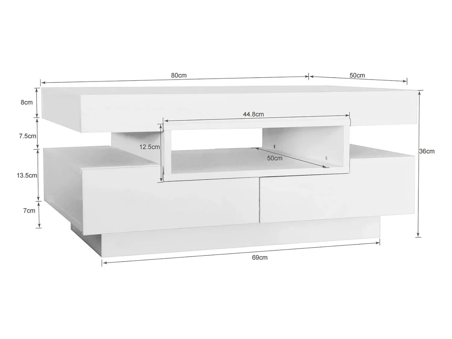 Mesa De Centro* Mesa de centro, acabamento alto brilho, com LED, 4 gavetas à frente e atrás, amplo espaço de arrumação 80x50x36cm, Branco