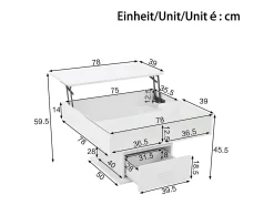 Mesa De Centro*ModernLuxe Mesa de centro ajustável 78×78×45,5 cm - com iluminação LED - 1 gaveta - prateleiras abertas - Branco