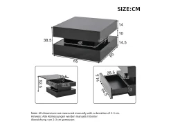 Mesa De Centro*ModernLuxe Mesa de centro ajustável 65×65×38,5 cm - acabamento brilhante - com iluminação LED - 2 gavetas - Preto
