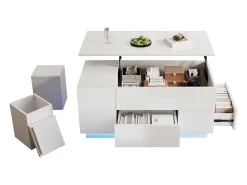 ModernLuxe Mesa de centro ajustável 100×50×45 cm - com iluminação LED - acabamento brilhante - com 2 gavetas e 2 banquetas -^ Mesa De Centro