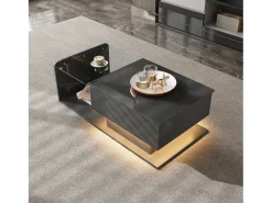 Online ModernLuxe Mesa de centro ajustável alto brilho 100×50×47,5 cm - Tampo de vidro - Iluminação LED - Painéis de partículas - Preto