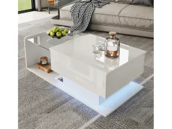 ModernLuxe Mesa de centro ajustável alto brilho 100×50×47,5 cm - Tampo de vidro - Iluminação LED - Painéis de partículas -^ Mesa De Centro