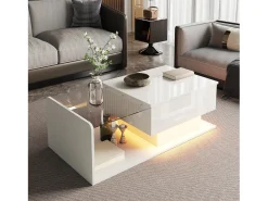 ModernLuxe Mesa de centro ajustável alto brilho 100×50×47,5 cm - Tampo de vidro - Iluminação LED - Painéis de partículas -^ Mesa De Centro