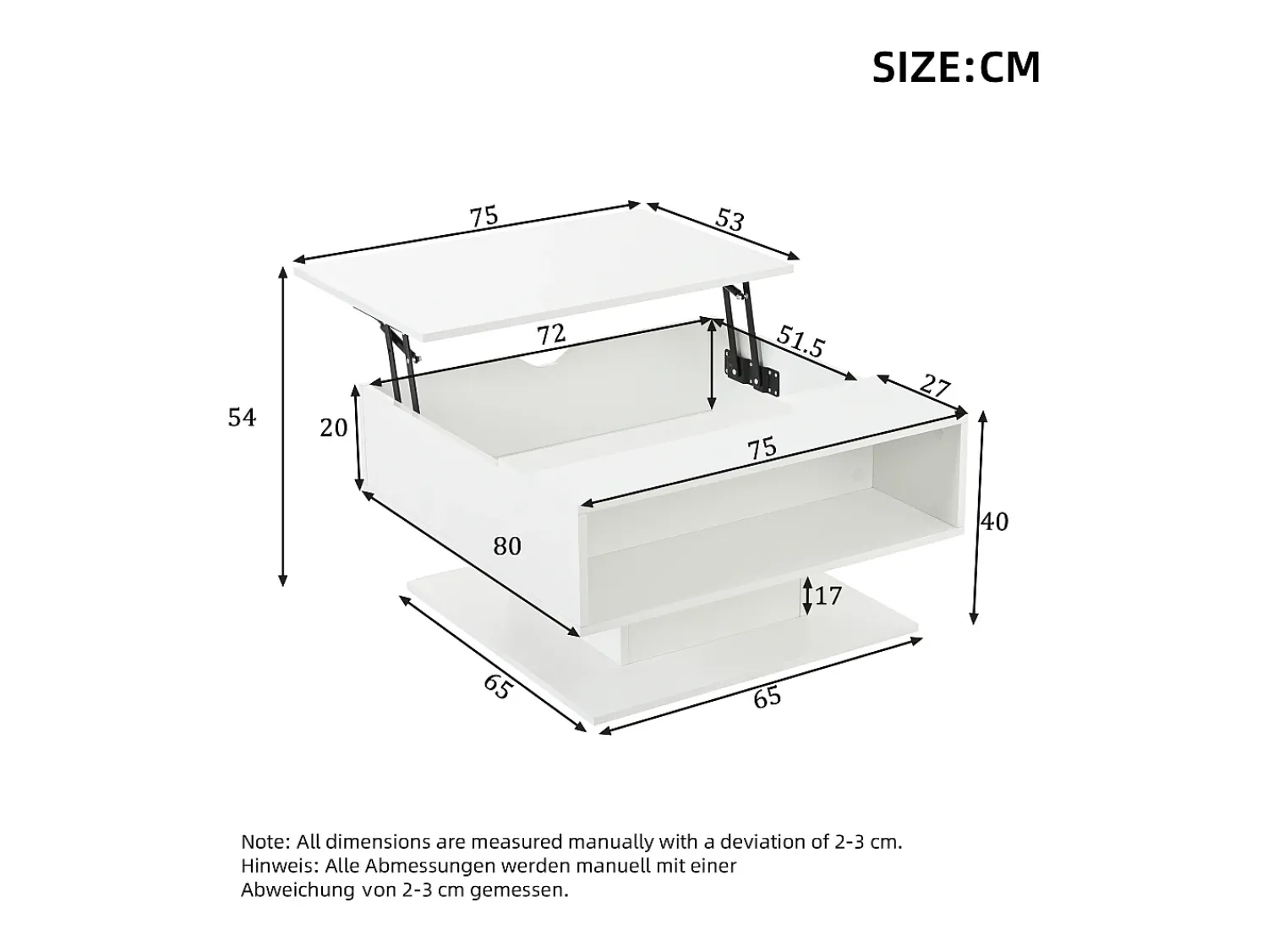 ModernLuxe Mesa de centro ajustável em altura 80x77x40 cm - Design de alto brilho - Com iluminação LED - Armazenamento semiaberto -^ Mesa De Centro