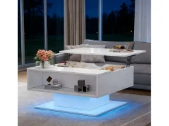 ModernLuxe Mesa de centro ajustável em altura 80x77x40 cm - Design de alto brilho - Com iluminação LED - Armazenamento semiaberto -^ Mesa De Centro