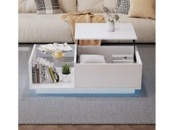 ModernLuxe Mesa de centro alto brilho - altura ajustável - com armazenamento + prateleiras -^ Mesa De Centro