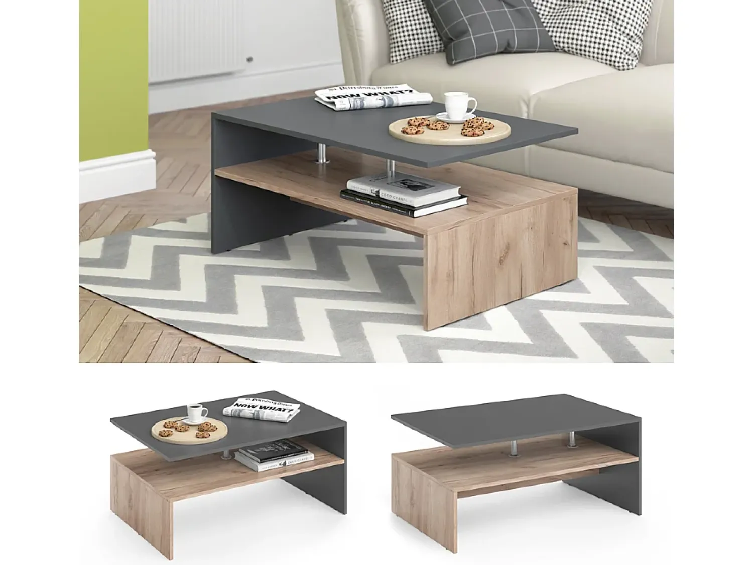 Mesa De Centro*Vicco Mesa de centro antracite/carvalho arenoso 90x60x42 amato Cinza antracite