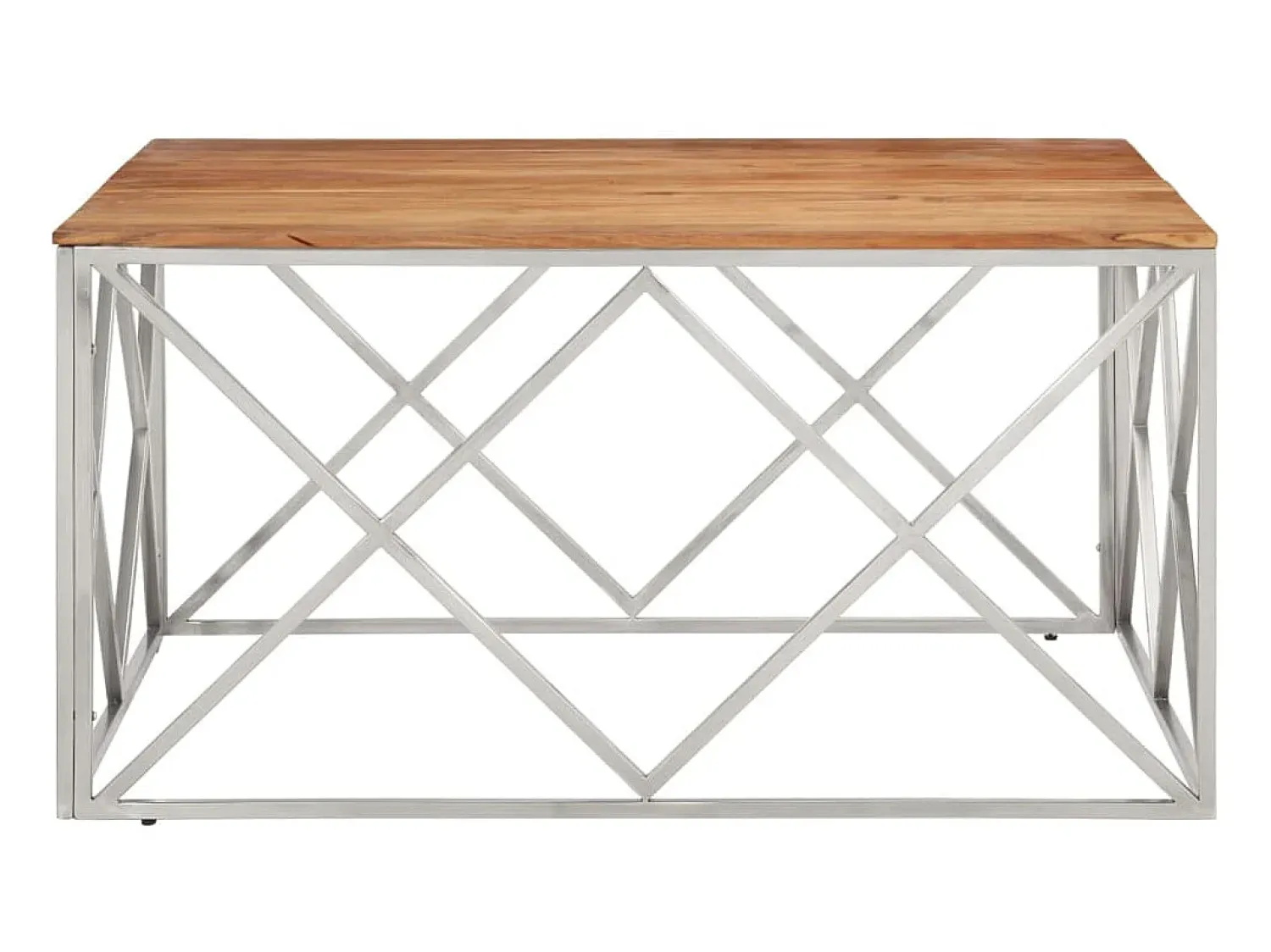 New Mesa de centro aço inoxidável/madeira de acácia maciça PT719328 Prateado