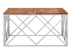 New Mesa de centro aço inoxidável/madeira de acácia maciça PT719328 Prateado