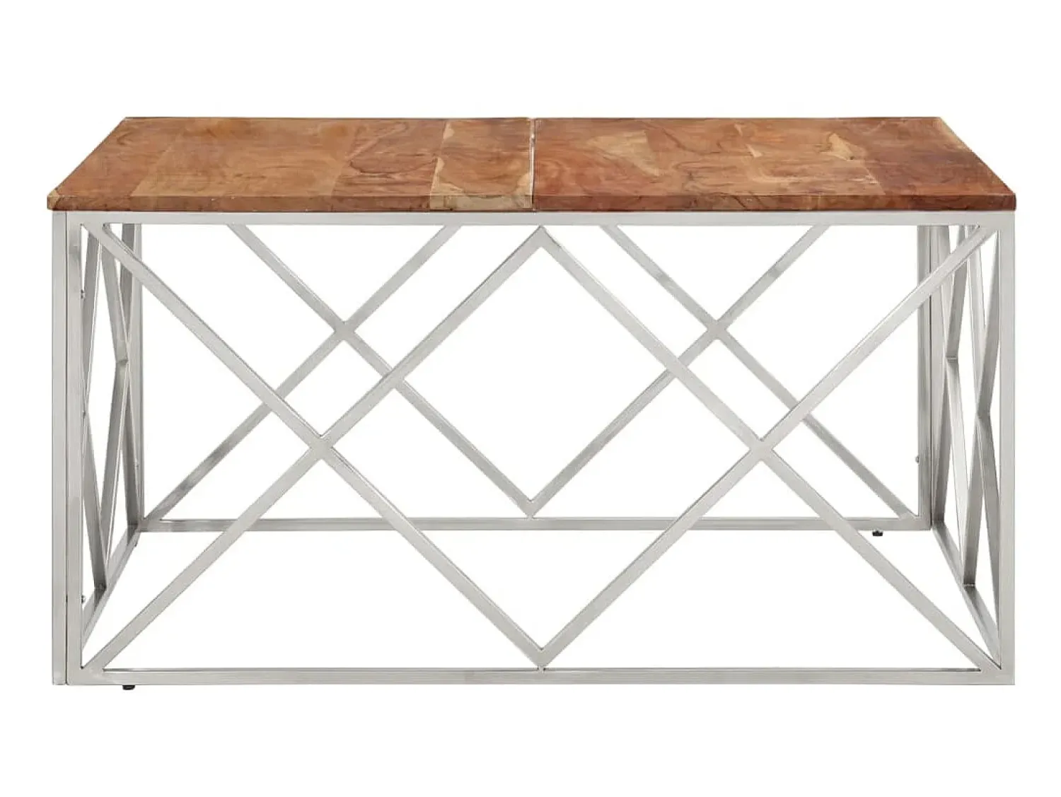 New Mesa de centro aço inoxidável/madeira de acácia maciça PT719328 Prateado