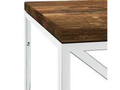 Mesa De Centro| Mesa de centro aço inoxidável e madeira recuperada maciça PT415036 Prateado