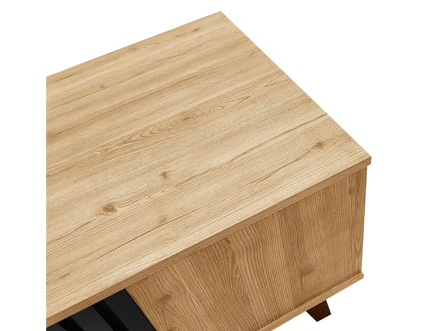 Sale Mesa de centro, aparador, cômoda com design em madeira e preto, mesa de sala de estar com gavetas, mesa lateral Natural claro