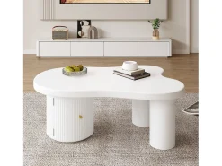 Best Mesa de centro assimétrica, elegante e robusta, com espaço de armazenamento, branca. Branco