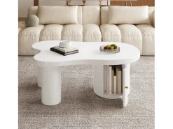 Best Mesa de centro assimétrica, elegante e robusta, com espaço de armazenamento, branca. Branco