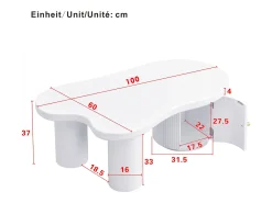 Best Mesa de centro assimétrica, elegante e robusta, com espaço de armazenamento, branca. Branco