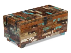 Mesa De Centro* Mesa de centro baú/caixa 80x40x35cm madeira reciclada maciça PT535851 Castanho