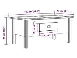 vidaxl Mesa de centro BODO 100x55x46 cm madeira de pinho maciça^ Mesa De Centro