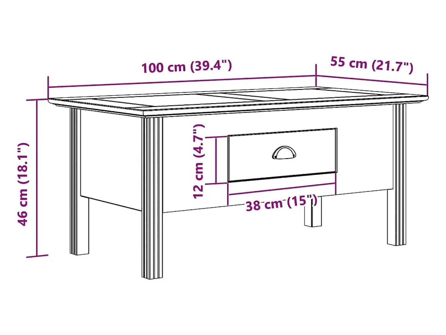Mesa De Centro|vidaxl Mesa de centro BODO 100x55x46 cm pinho maciço /castanho Branco