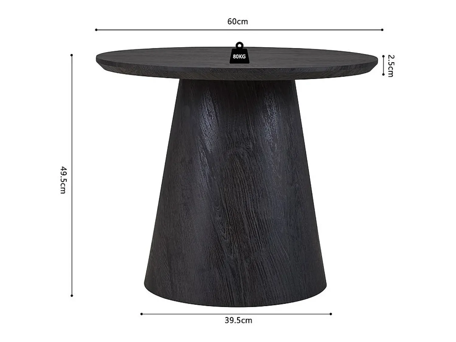 Mesa De Centro|Meublorama Mesa de Centro BOKOR – Cor marrom escuro – Mesa de centro redonda 60x60 cm – MDF – Design moderno e compacto Preto