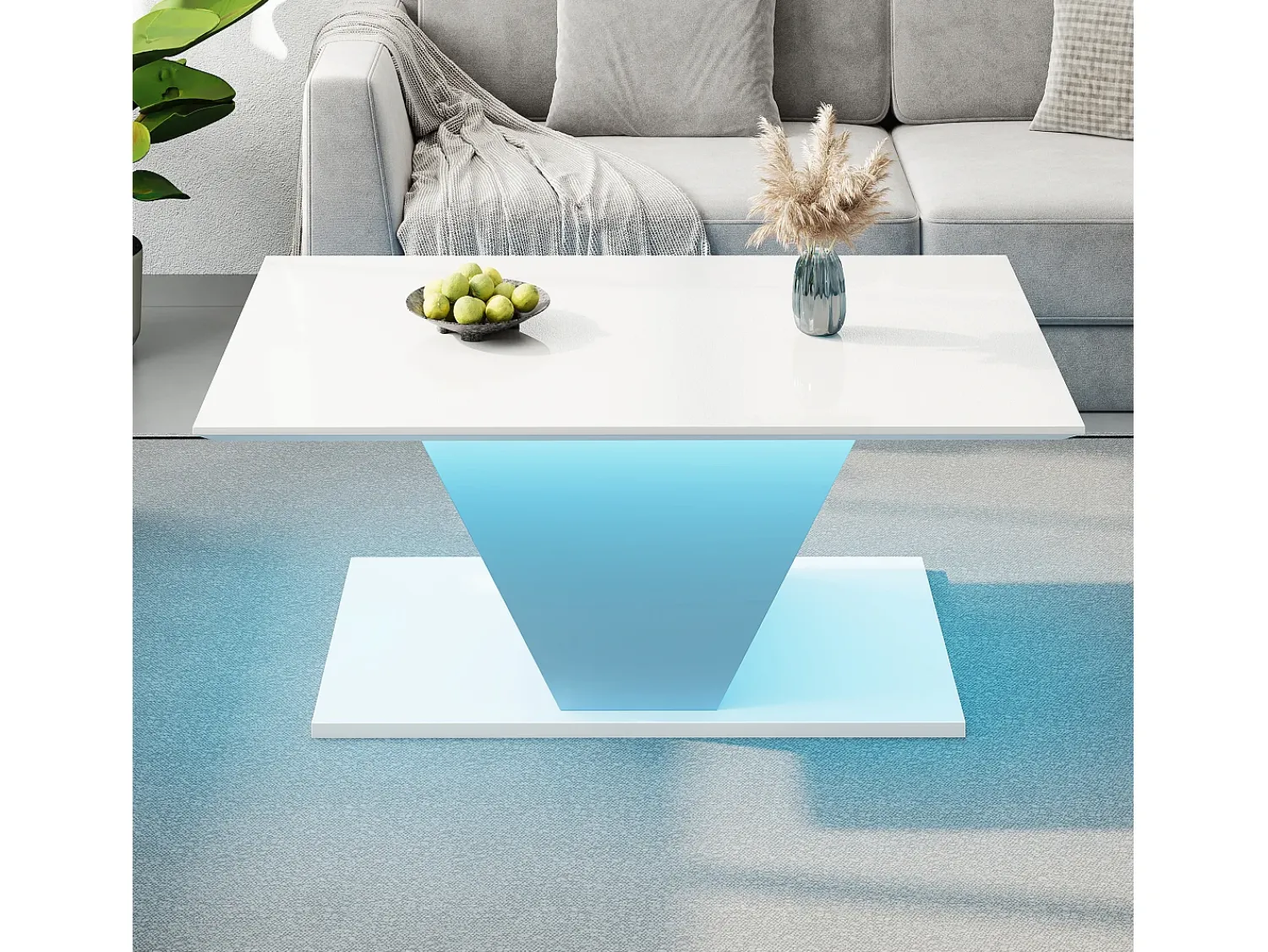 Clearance Mesa de centro branca - Mesa de centro com iluminação LED e design em V - para sala de estar Branco