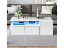 Mesa De Centro* Mesa de centro branca - Mesa de centro com iluminação LED e 2 gavetas - Arrumação aberta Branco