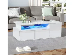 Mesa De Centro* Mesa de centro branca - Mesa de centro com iluminação LED e 2 gavetas - Arrumação aberta Branco