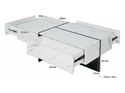Merax Mesa de centro branca alto brilho, mesa de sala, tampo em mármore com LED, 100 x 50 x 34,5 cm^ Mesa De Centro
