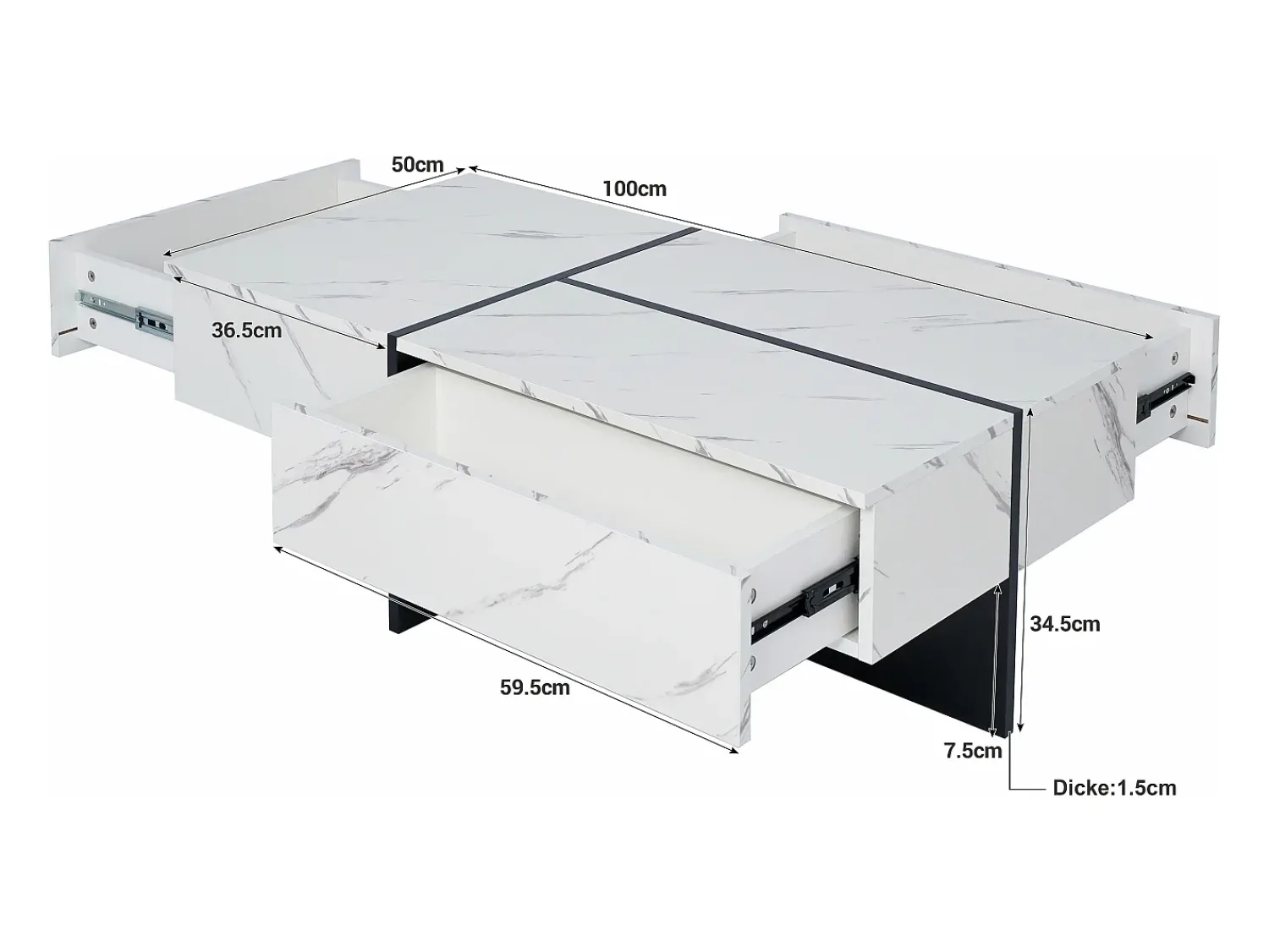 Merax Mesa de centro branca alto brilho, mesa de sala, tampo em mármore com LED, 100 x 50 x 34,5 cm^ Mesa De Centro