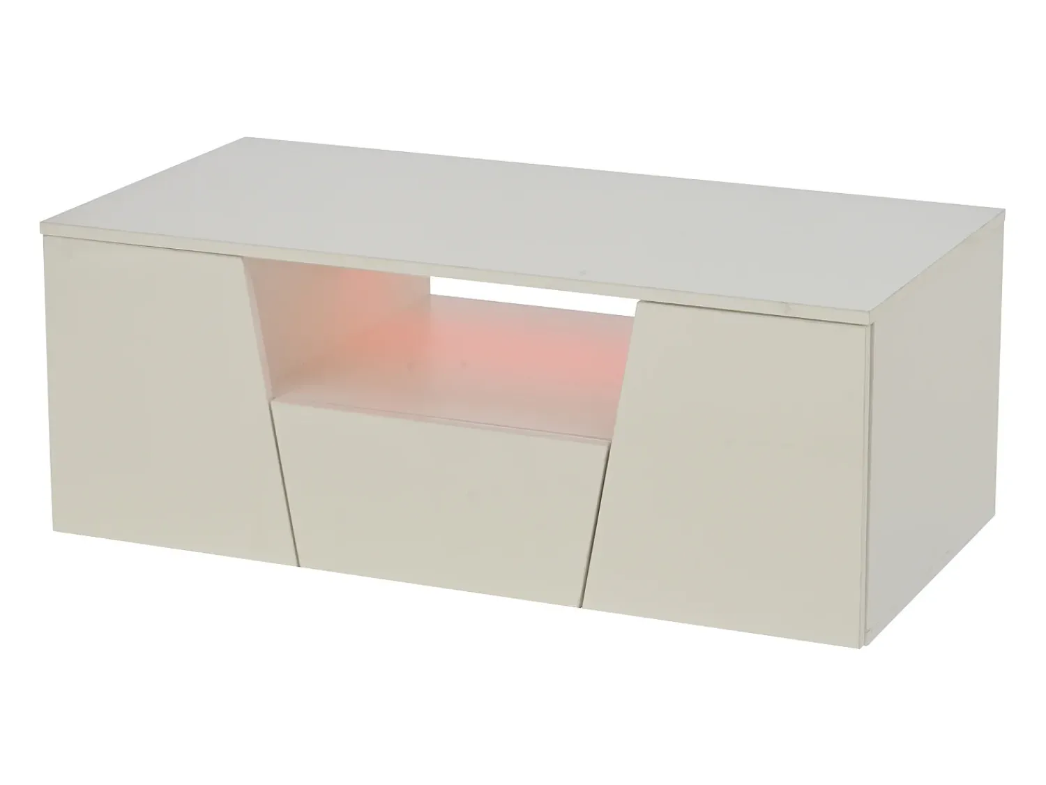 Clearance Mesa de centro branca com 2 portas e 1 gaveta - Tampo brilhante e iluminação LED - Design irregular Branco