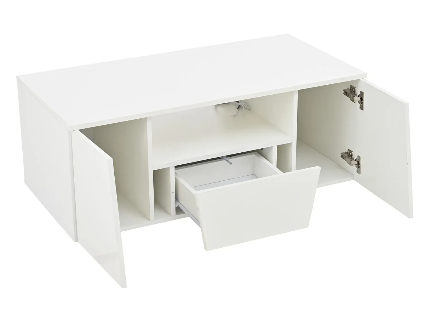 Clearance Mesa de centro branca com 2 portas e 1 gaveta - Tampo brilhante e iluminação LED - Design irregular Branco
