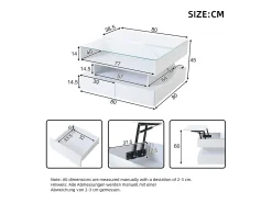 Mesa de centro branca com iluminação LED - Mesa de centro com 2 gavetas e tampo elevável - arrumação aberta^ Mesa De Centro