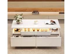Mesa De Centro*Hauss Spole Mesa de centro branca com 2 gavetas, iluminação LED e tampo amovível 90x45x35,5cm Branco