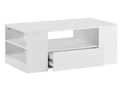 Mesa de centro branca com faixa LED - 2 gavetas e 2 prateleiras - Estilo escandinavo - brilhante - 95 x 53 x 37cm^ Mesa De Centro