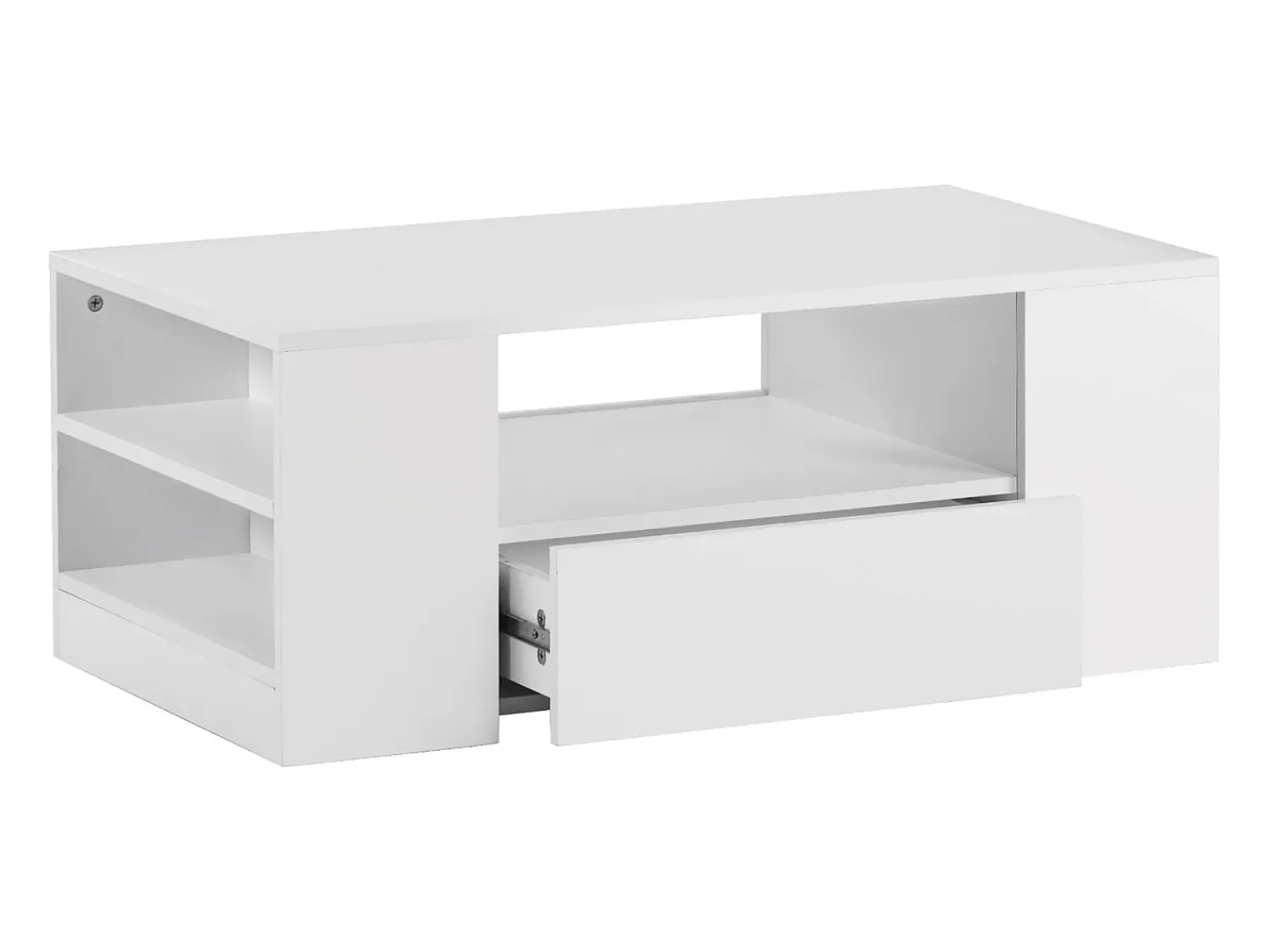 Mesa de centro branca com faixa LED - 2 gavetas e 2 prateleiras - Estilo escandinavo - brilhante - 95 x 53 x 37cm^ Mesa De Centro