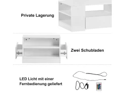 Mesa de centro branca com faixa LED - 2 gavetas e 2 prateleiras - Estilo escandinavo - brilhante - 95 x 53 x 37cm^ Mesa De Centro