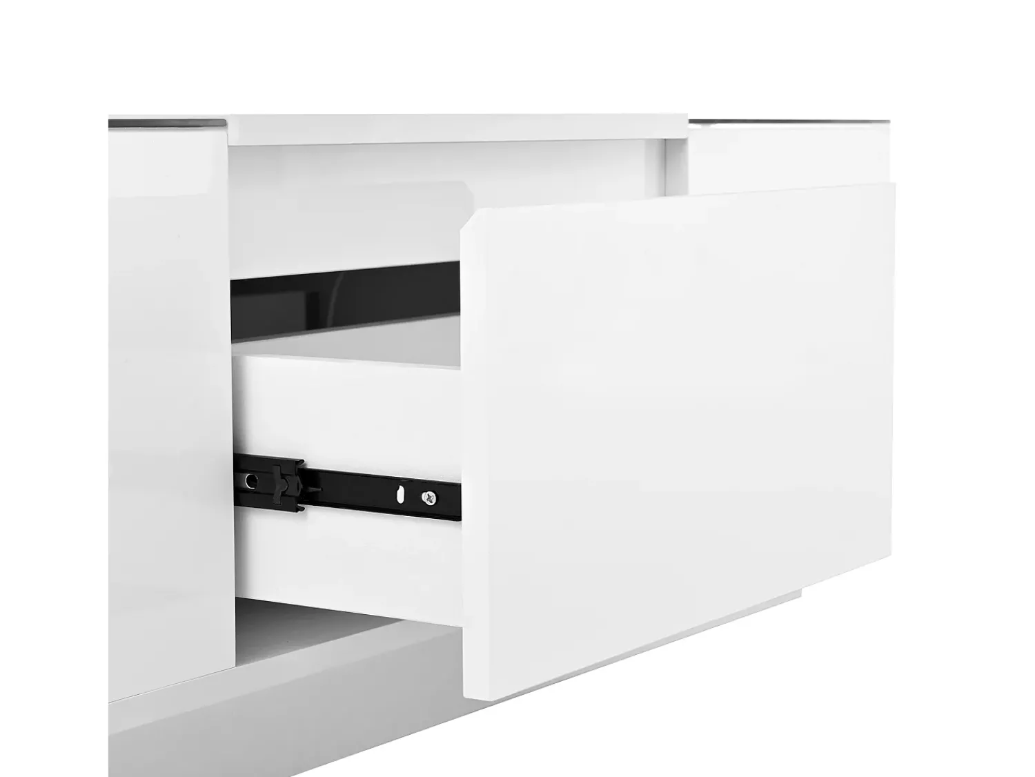 Mesa De Centro|Hauss Spole Mesa de centro branca com 2 gavetas, iluminação LED e tampo em vidro 105x50x35cm Branco