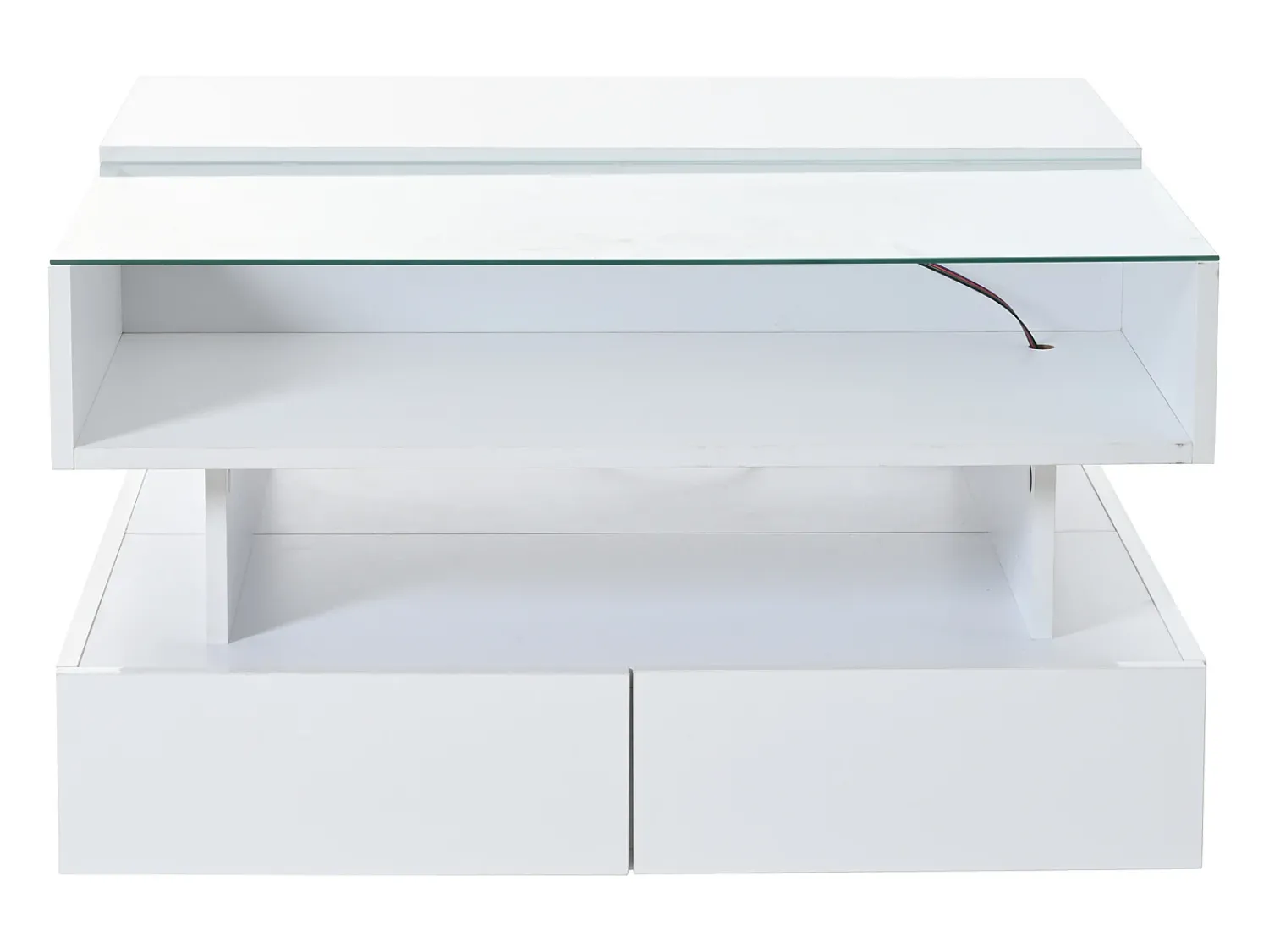 Online Hauss Spole Mesa de centro branca elevável com 2 gavetas, iluminação LED e arrumação, tampo em vidro semi-temperado Branco