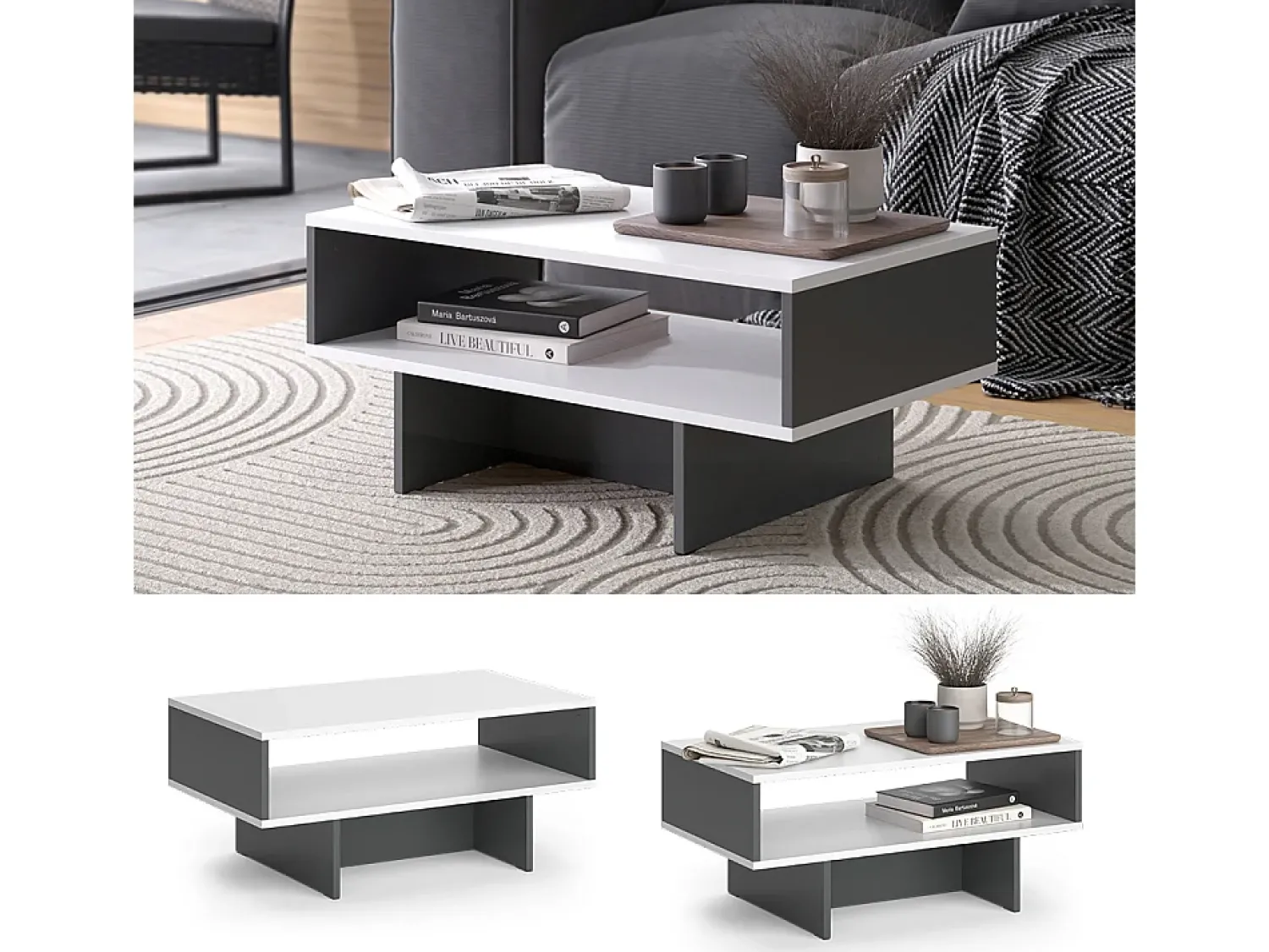 Mesa De Centro*Vicco Mesa de centro branco/antracite 80x46.2x35.4 josef Cinza antracite
