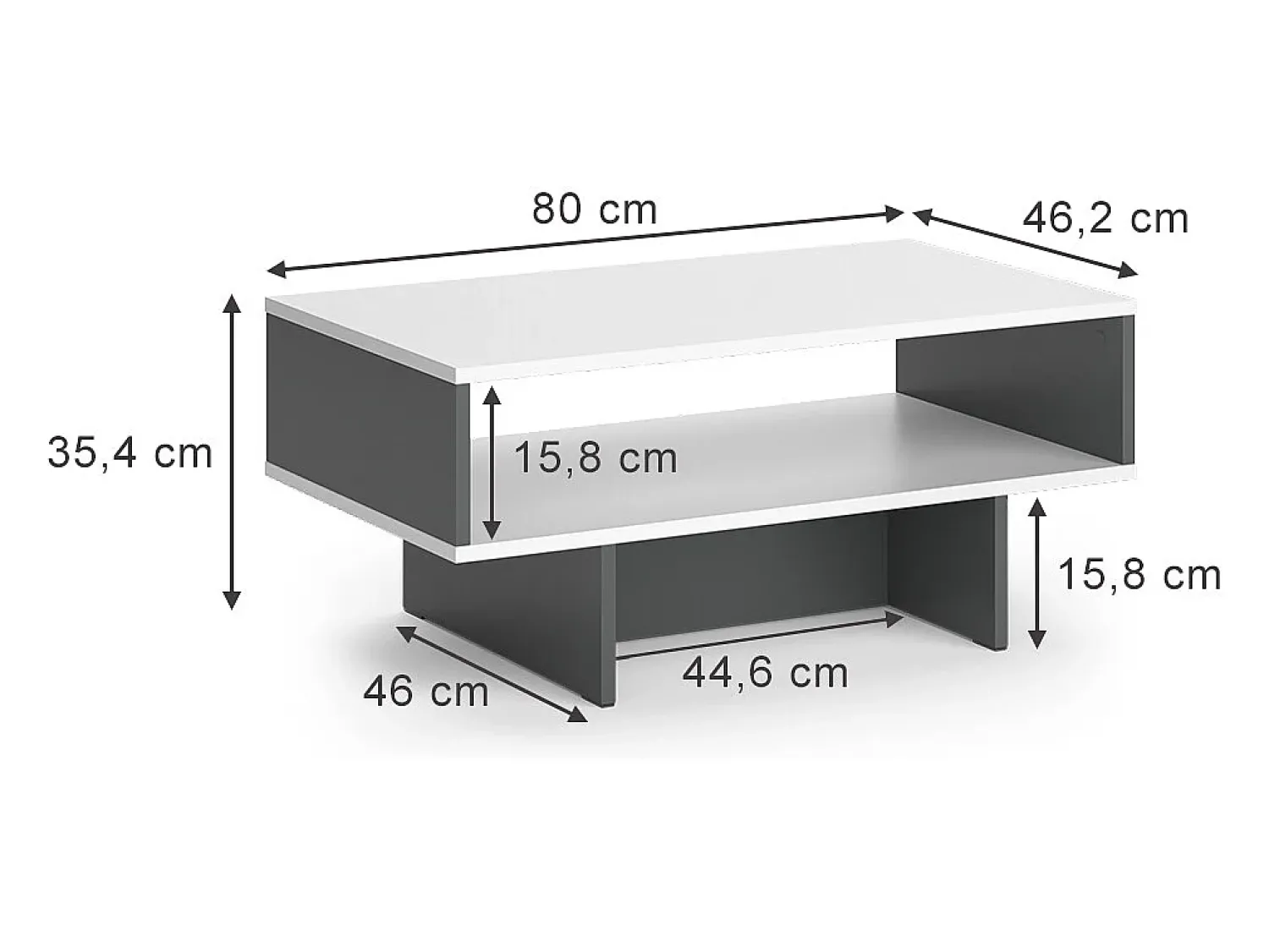 Mesa De Centro*Vicco Mesa de centro branco/antracite 80x46.2x35.4 josef Cinza antracite