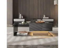 Clearance Merax Mesa de centro brilhante - 100 x 50 x 33/47,5 cm - com tampo de vidro + LEDs + armazenamento - aglomerado - Preto