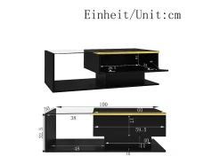 Mesa De Centro|Merax Mesa de centro brilhante - 100 x 50 x 32,5 cm - com vidro + efeito LED + armazenamento - aglomerado - Preto