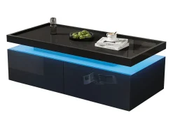 Hot Merax Mesa de centro brilhante para sala de estar - 95 x 45 x 35 cm - com LEDs + 2 gavetas - aglomerado - Preto