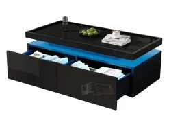 Hot Merax Mesa de centro brilhante para sala de estar - 95 x 45 x 35 cm - com LEDs + 2 gavetas - aglomerado - Preto