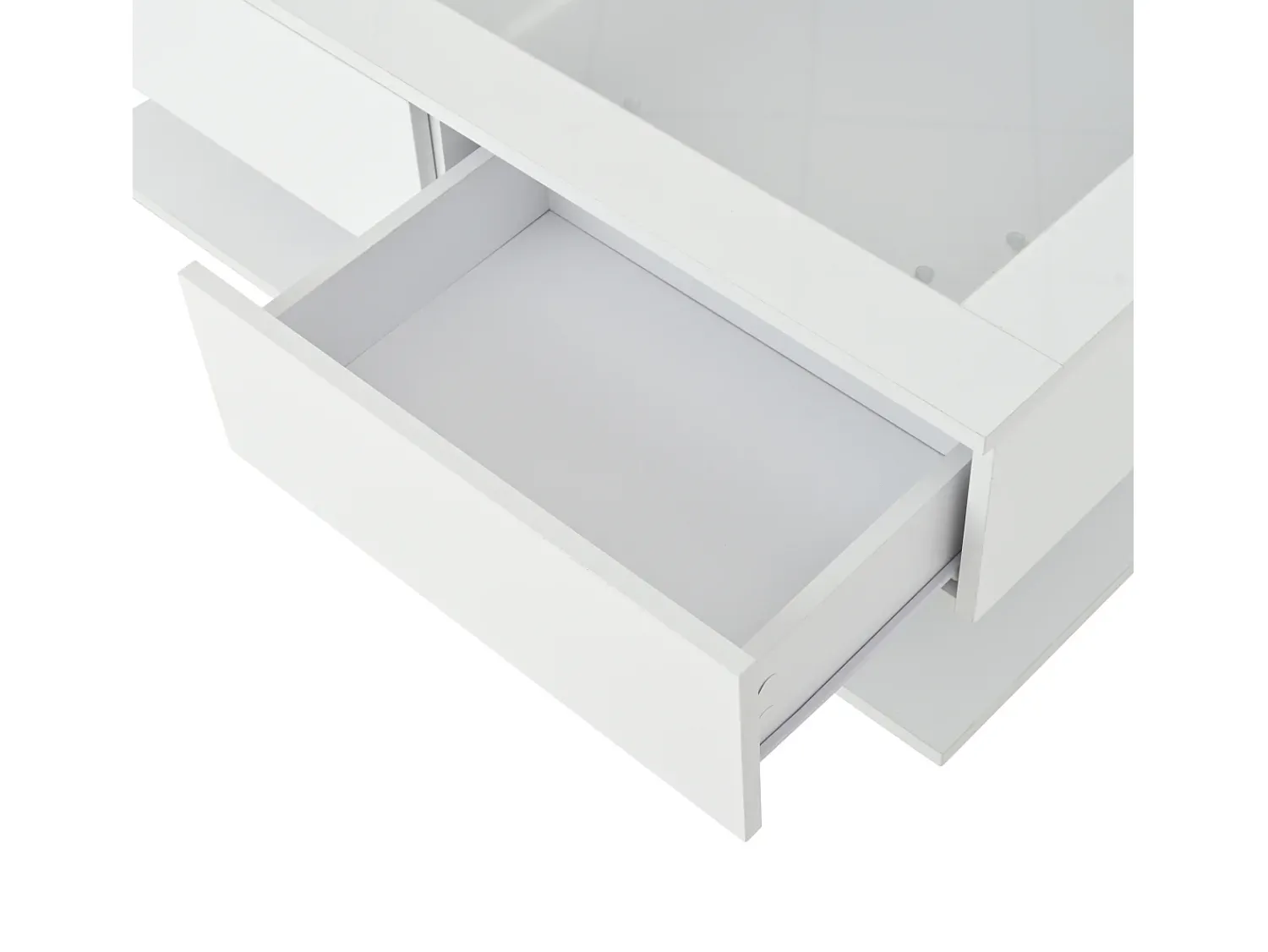 Mesa De Centro*ModernLuxe Mesa de centro brilhante 100×50×35 cm - 2 gavetas - com iluminação LED - tampo de vidro - painel de partículas - Branco