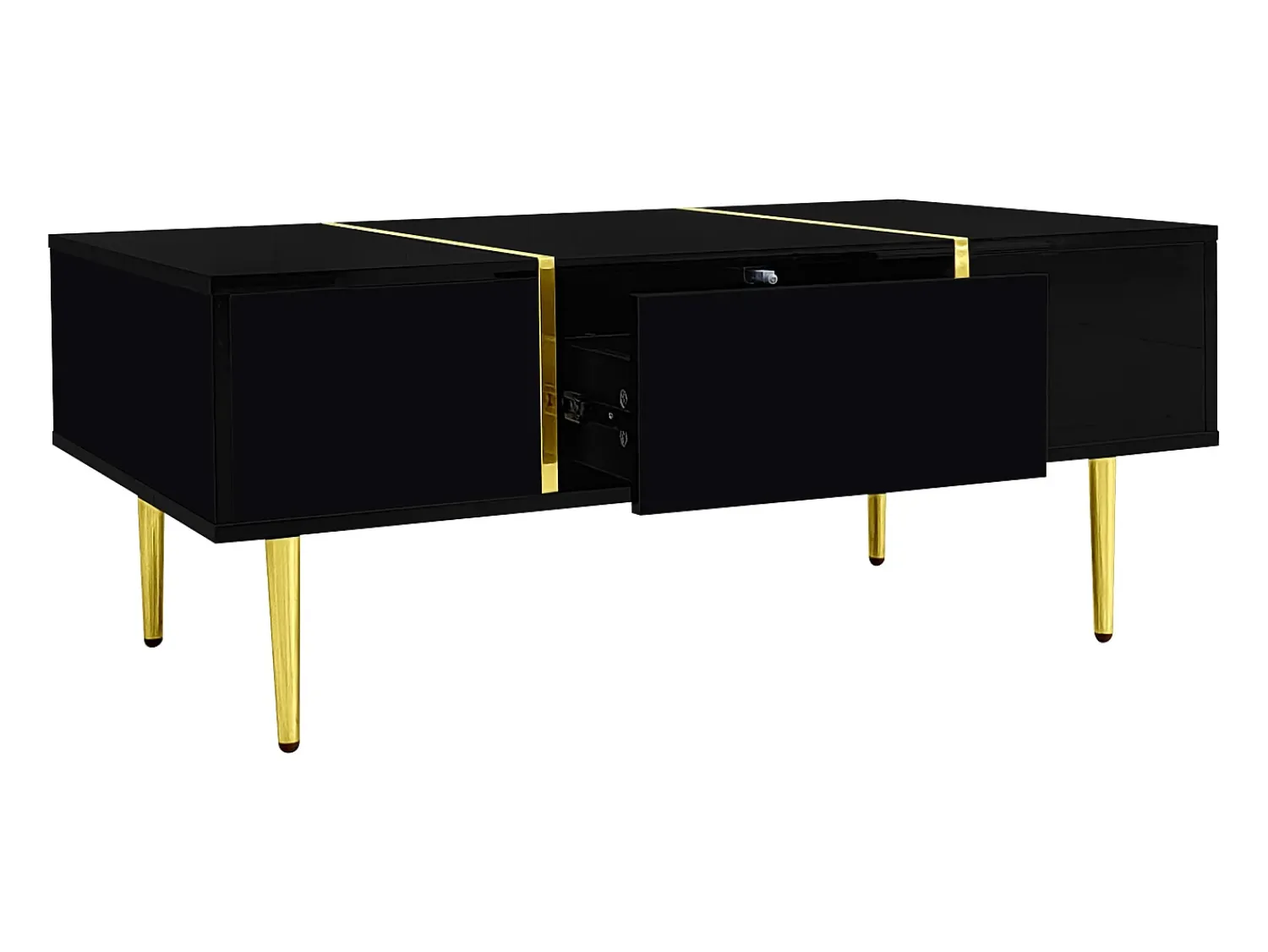 Mesa De Centro* Mesa de centro brilhante com 2 gavetas, pernas em metal, moderna e simples, mesa de sala, mesa de apoio de varanda preta Preto