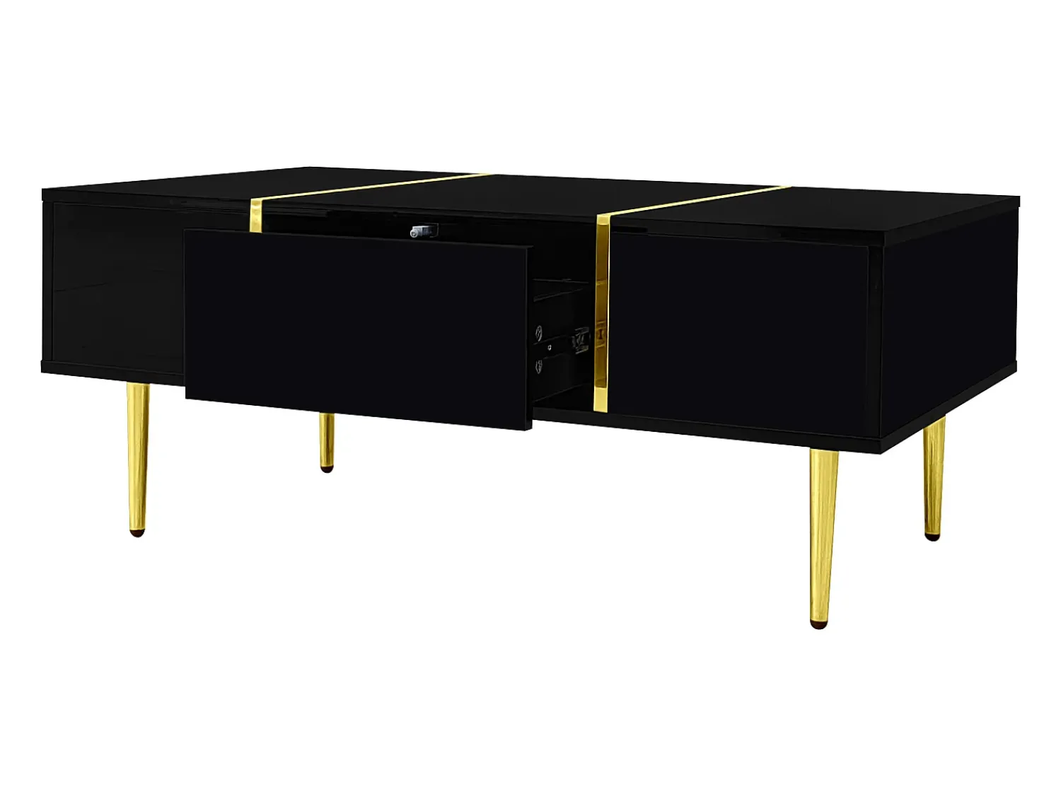 Mesa De Centro* Mesa de centro brilhante com 2 gavetas, pernas em metal, moderna e simples, mesa de sala, mesa de apoio de varanda preta Preto