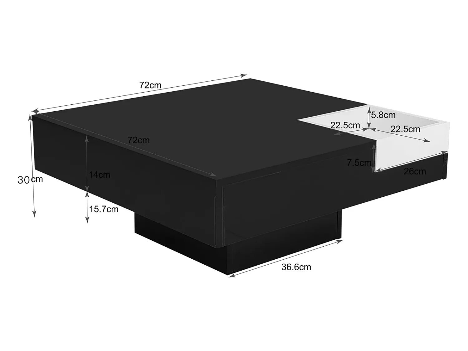 Mesa de centro brilhante com LED, mesa lateral com caixa de arrumação removível, e branco.^ Mesa De Centro