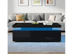 ModernLuxe Mesa de centro brilhante 95×45×35 cm - com iluminação LED - com 2 gavetas - Painel de partículas -^ Mesa De Centro