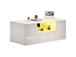 Hot Merax Mesa de centro brilhante - 100 x 50 x 40 cm - com LEDs + 2 portas + 1 gaveta - aglomerado - Branco